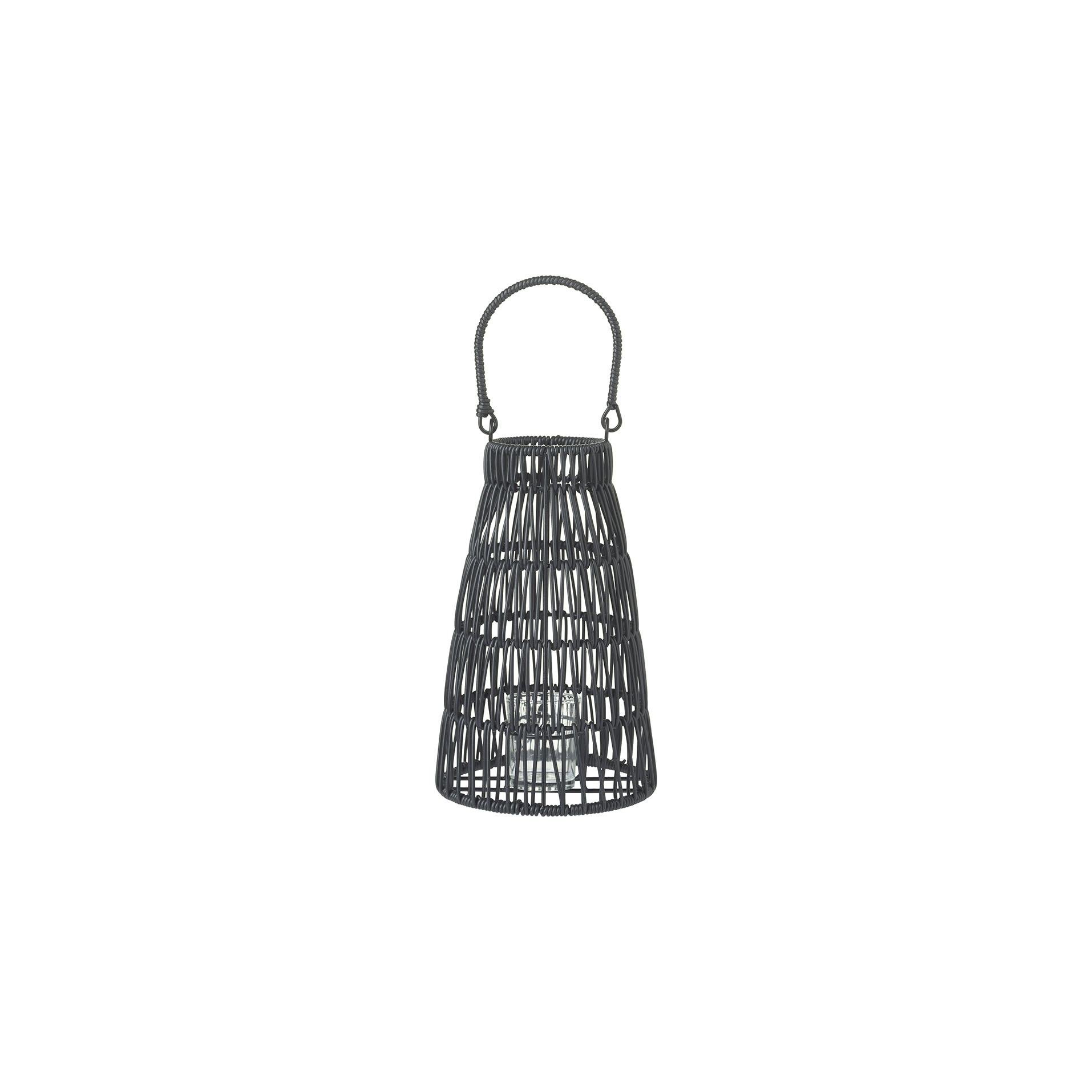 Lanterna con maniglia in rattan sintetico con vaso portacandela in glass. Ø 16,5 x h 26 cm - Illumina