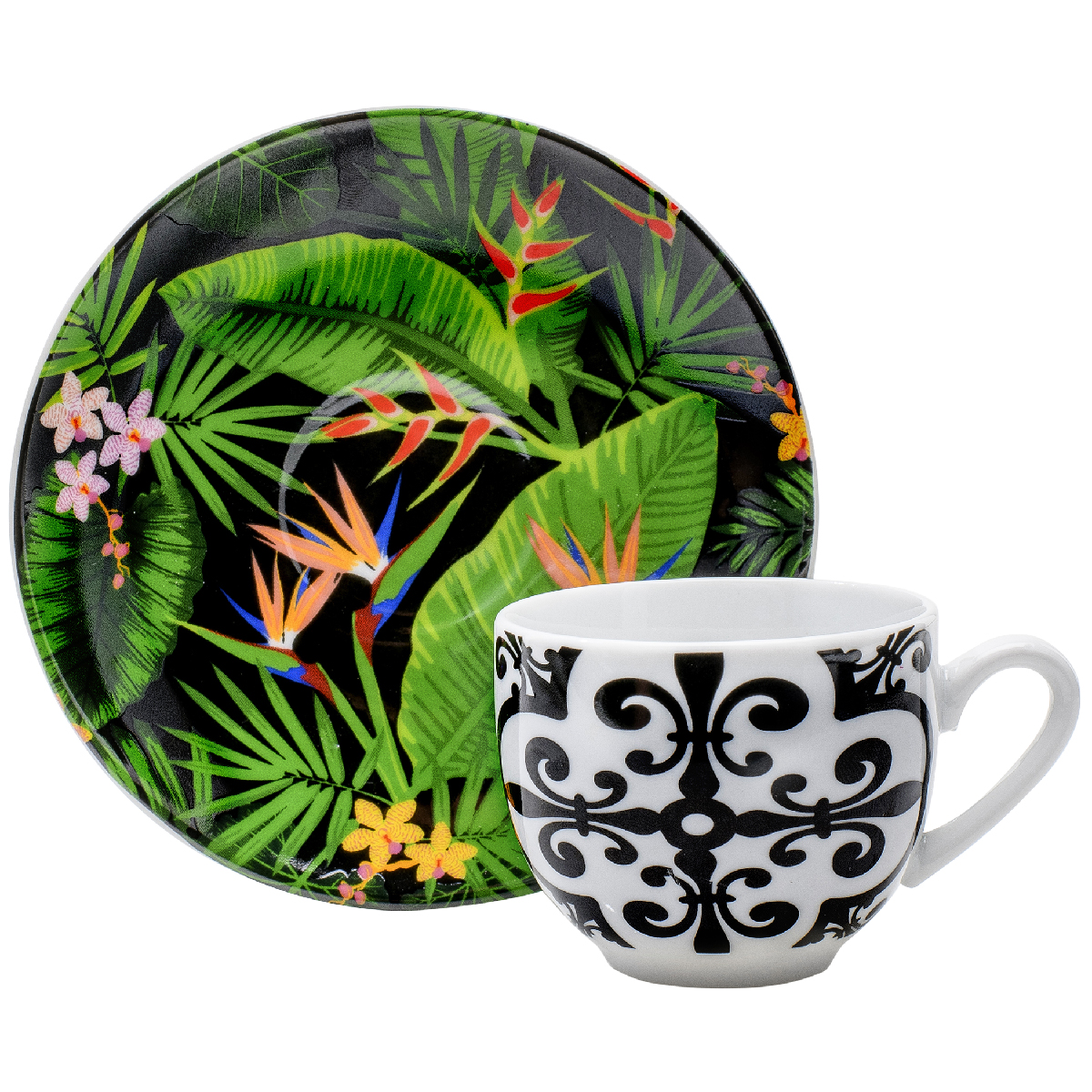 Set 6 tazze caffè con piattino porcellana 100 ml - Jungla
