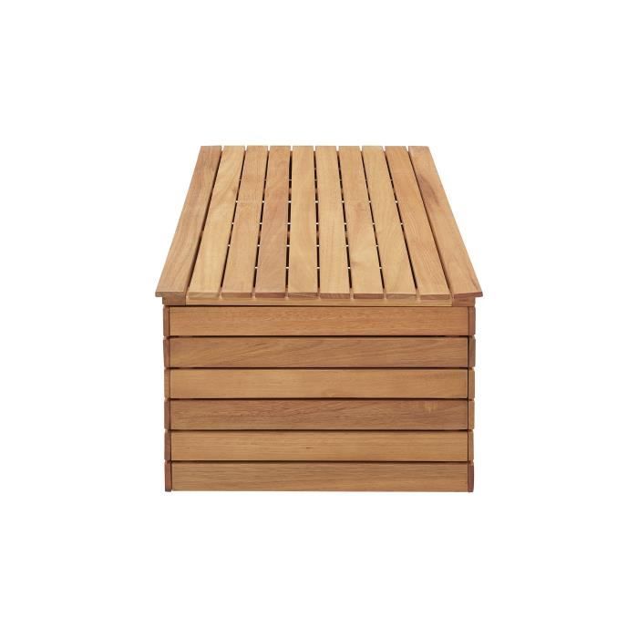 Cassapanca da giardino 190L in legno esotico di eucalipto FSC - 190 L - 48,5 x 109,5 x 37 cm - Con ruote - Effetto teak