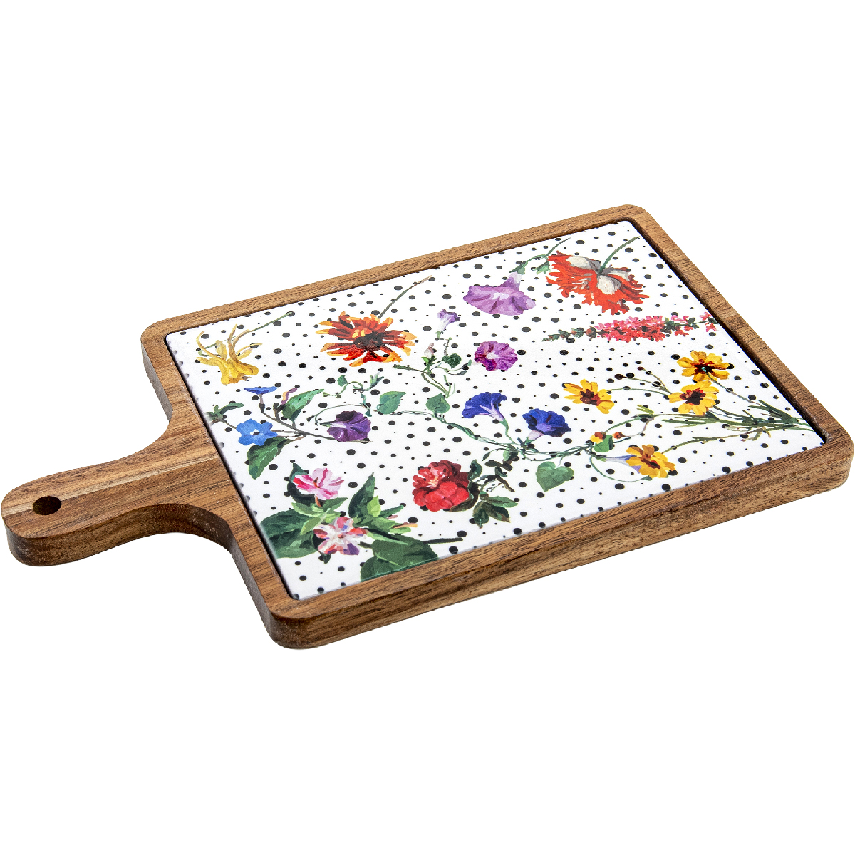 Tagliere formaggio con base in legno e inserto in ceramica 29 x 17 cm - Flor