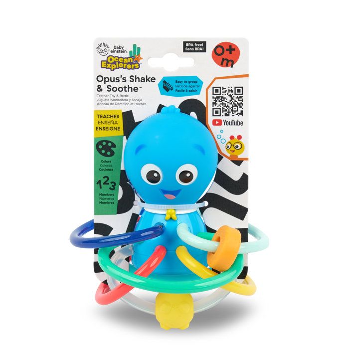 BABY EINSTEIN Ocean Explorers Opus' Shake & Soothe Massaggiagengive, giocattolo e sonaglio, dalla nascita