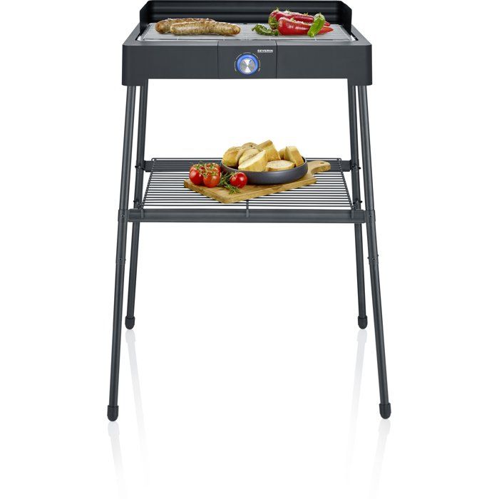 Barbecue elettrico con gambe - SEVERIN - PG8566 - 2200 W - Superficie di cottura 44,5 x 26 cm - Termostato regolabile - Nero