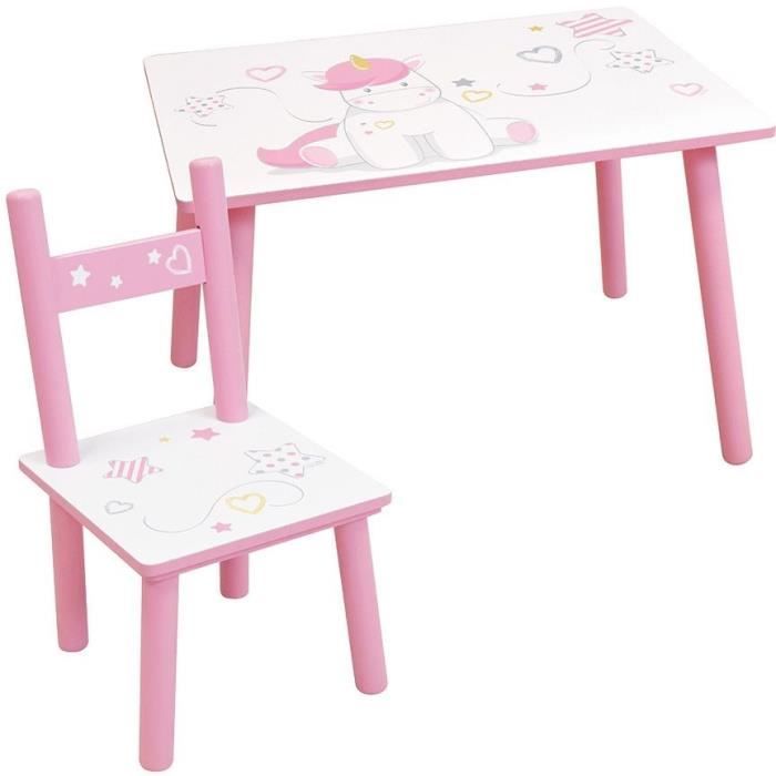 FUN HOUSE - Tavolo Unicorno h 41,5 cm x l 61 cm x p 42 cm con una sedia h 49,5 cm x l 31 cm x p 31,5 cm per bambini