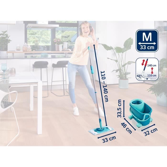 LEIFHEIT Clean Twist M Ergo mobile 52121 Kit per la pulizia del pavimento - Mocio per pavimenti con coperchio, secchio facile da girare, ruote