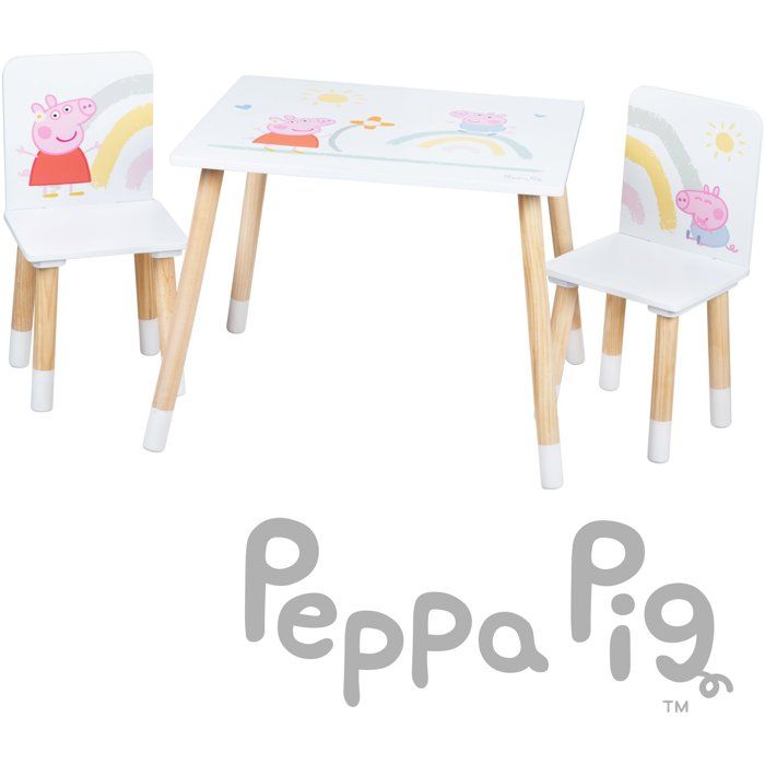 Set composto da tavolo e 2 sedie per bambini - ROBA - Peppa Pig - Gambe in legno massello - Bianco / Rosa / Naturale