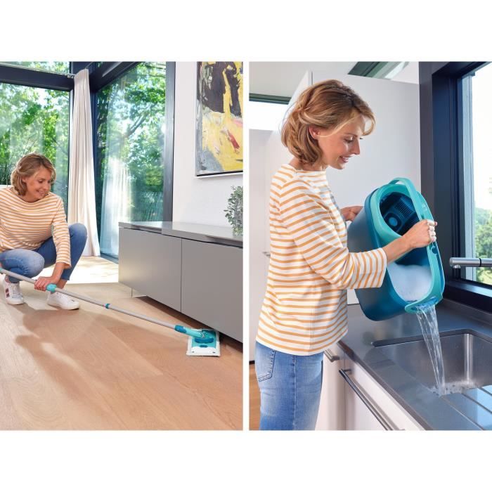 LEIFHEIT Clean Twist M Ergo 52120 Set per la pulizia dei pavimenti - Mocio per pavimenti con coperchio da 33 cm e secchio con rotazione facile
