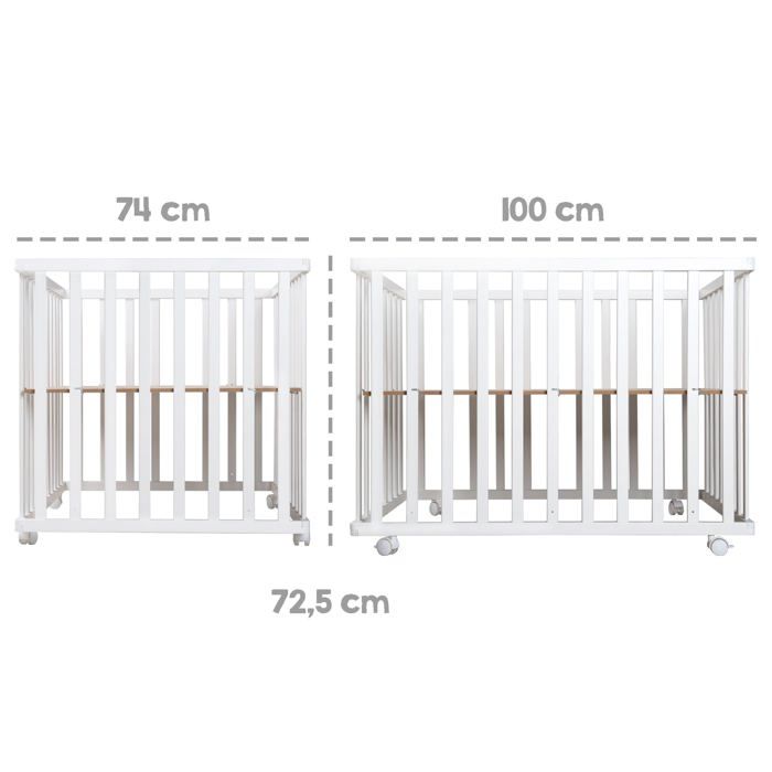 Box pieghevole per bambini - ROBA - 75 x 100 cm - Altezza regolabile - Ruote - Legno / Bianco