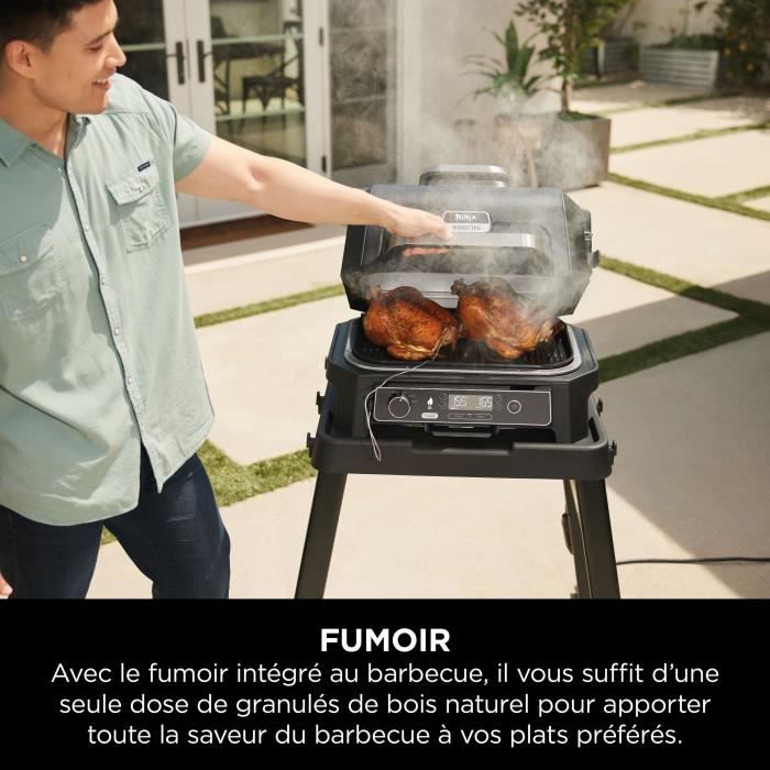 Barbecue elettrico e affumicatore con termometro - NINJA - Woodfire Pro XL - OG850EU - Barbecue da esterno e friggitrice ad aria