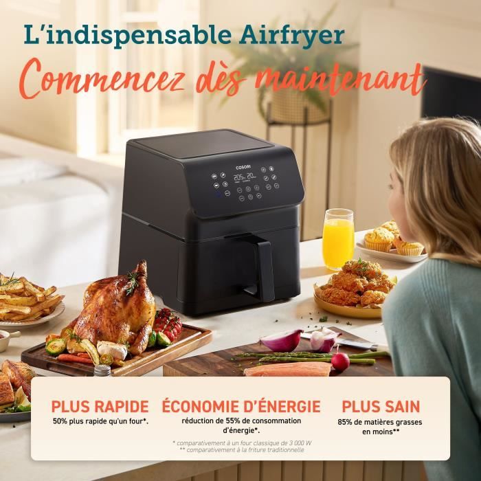 Friggitrice senza olio COSORI - Premium II Chef Edition - Capacit� 6,2 l - 12 programmi - Confezione da 50 fogli di carta da forno - 1700 W - Nero