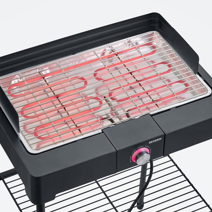 Barbecue elettrico con gambe - SEVERIN - PG8566 - 2200 W - Superficie di cottura 44,5 x 26 cm - Termostato regolabile - Nero