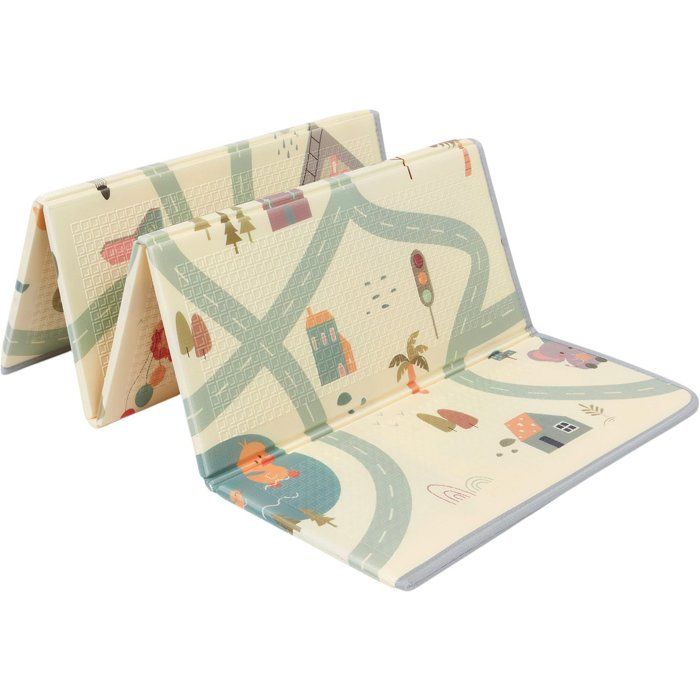 Maxi tappeto gioco - TINEO - Reversibile - 150 x 180 cm - Animali da un lato / Pista macchinine dall'altro