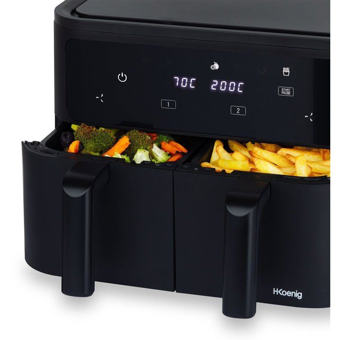 Friggitrice senza olio HKoeNIG - FRY900 - Capacit� 9 l - Doppia vasca 4,5 l - 8 programmi di cottura - 2400 W