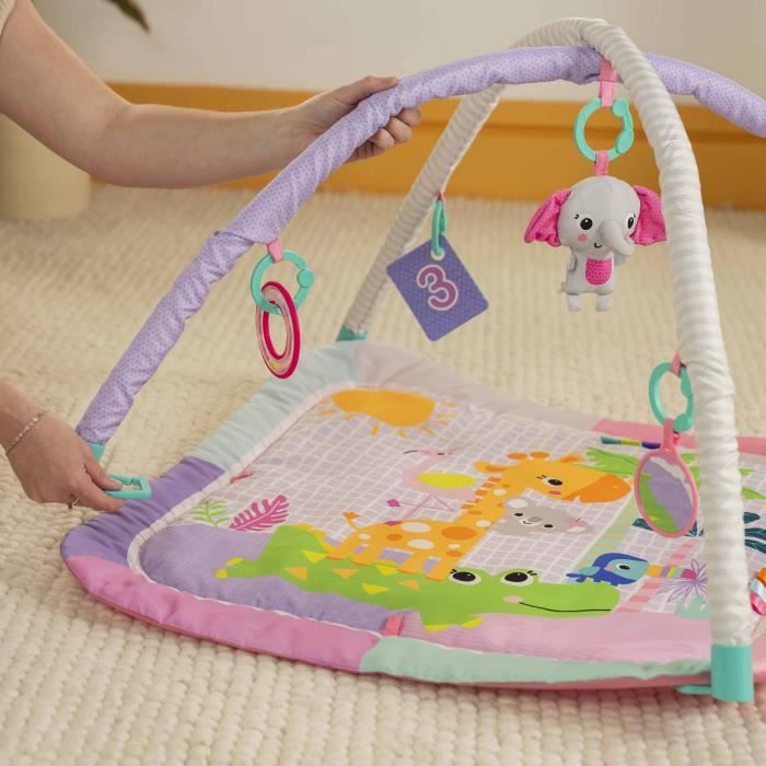 Tappetino attivit� pieghevole per bambini BRIGHT STARTS - Rosa giungla - Arco con giocattoli sensoriali e musicali, specchio