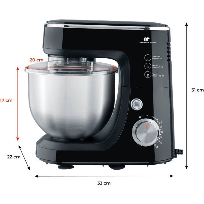 Impastatrice planetaria - CONTINENTAL EDISON - CERP800B2 - 800 W - 4,3 L - 10 velocit� + funzione a impulsi - Nera