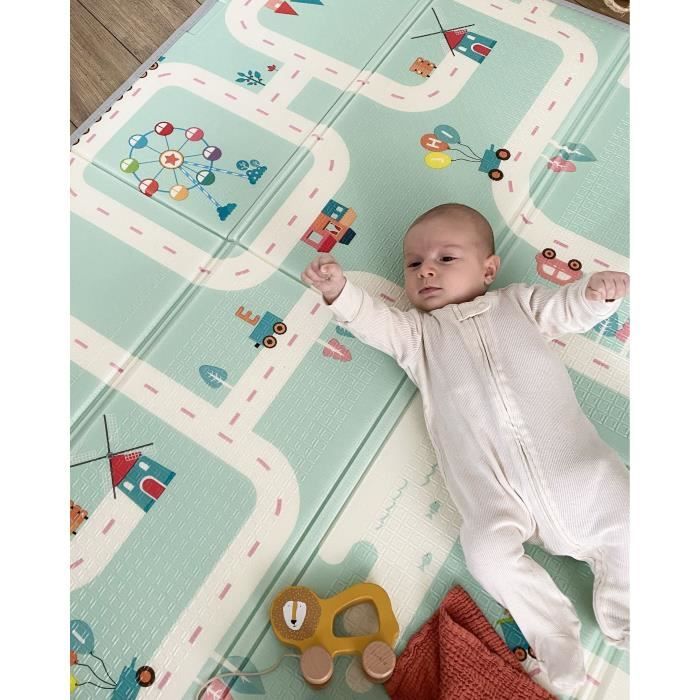 Tappeto gioco reversibile Maxi - TINEO - 150 x 180 cm - Fronte animale / Pista auto