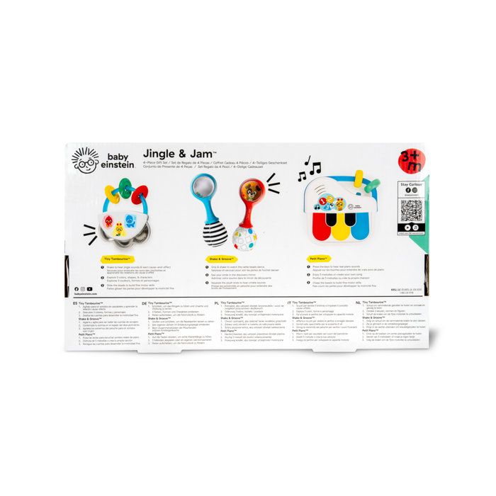 BABY EINSTEIN - Set regalo musicale per bambini Jingle & Jam con 3 giocattoli musicali: mini tamburello, 2 maracas, pianoforte per bambini