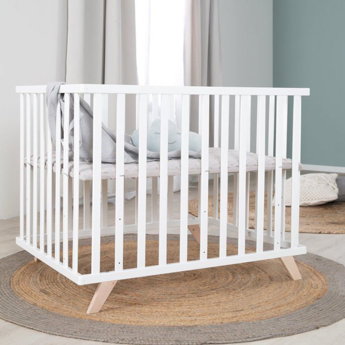 Box per bambini - ROBA - 75 x 100 cm - Tappetino gioco 'Lil Planet' grigio incluso - Legno laccato bianco