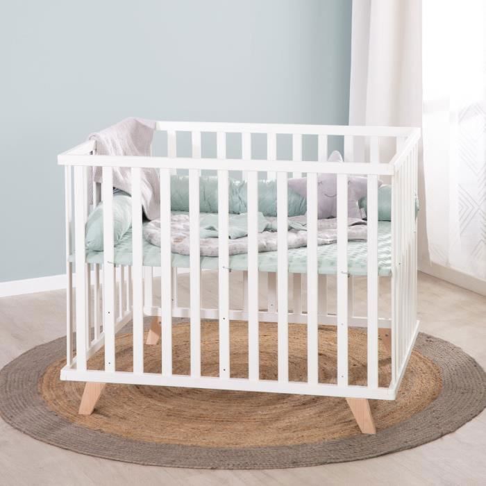 Box per bambini - ROBA - 75 x 100 cm - Include tappeto per box 'Lil Planet' verde satinato - Bianco