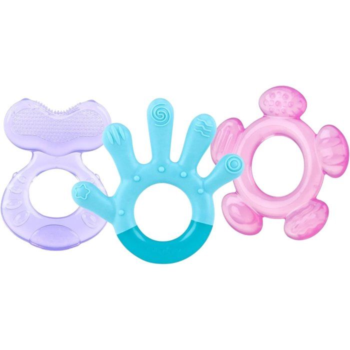 Anelli per la dentizione a 3 fasi - NUBY - Massaggiagengive a 3 fasi - Sicuro per il frigorifero - Dai 3 mesi - Blu / Viola / Rosa