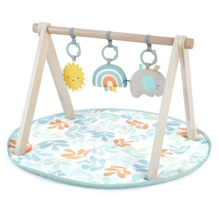 ITY di INGENUITY Tappetino da gioco Sun Valley con arco da gioco in legno, 3 giocattoli rimovibili, pieghevole, dalla nascita
