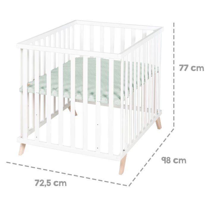 Box per bambini - ROBA - 75 x 100 cm - Include tappeto per box 'Lil Planet' verde satinato - Bianco