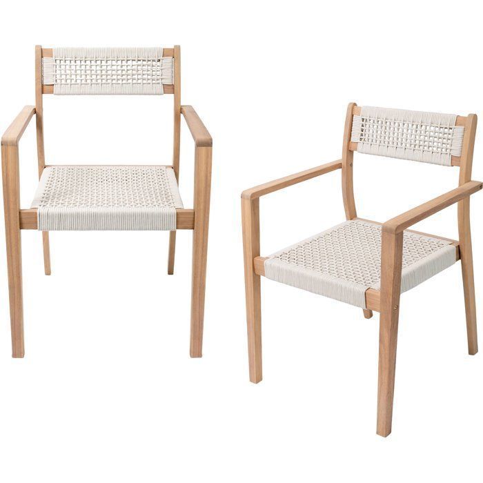 Set di 2 sedie da giardino - ARAWA - Legno di acacia FSC - Impilabile - Corda intrecciata - 57 x 59 x 85 cm