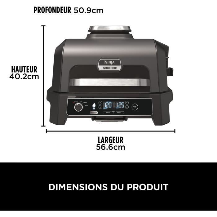 Barbecue elettrico e affumicatore con termometro - NINJA - Woodfire Pro XL - OG850EU - Barbecue da esterno e friggitrice ad aria
