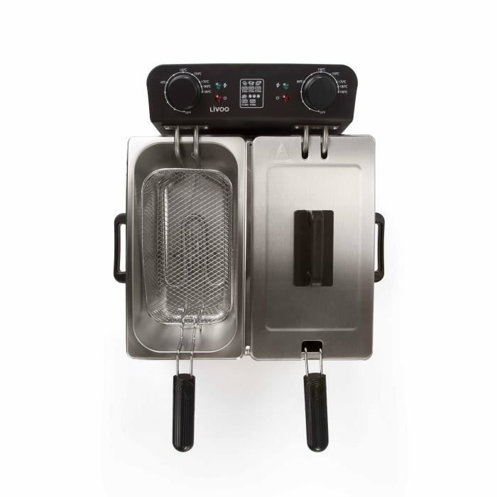 LIVOO DOC217 Friggitrice doppia 2 x 3 L in acciaio 3300W - Nero + Grigio