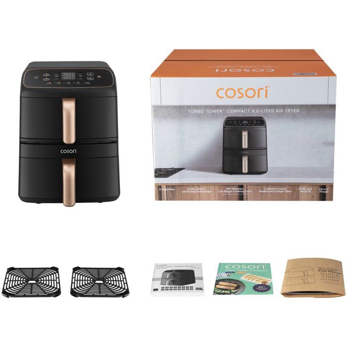 Friggitrice ad aria compatta COSORI Turbo Tower� - Capacit� 8,6 l - 2 vasche - 5 programmi - 2630 W - Nero