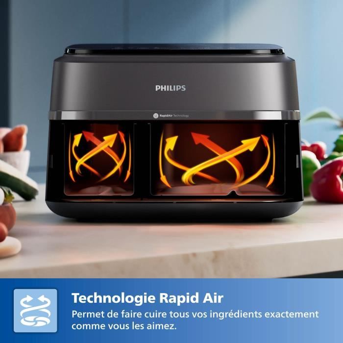 Friggitrice senza olio - PHILIPS - NA352/04 - 9L - Doppio cestello - Touch screen + Accessori - Nero