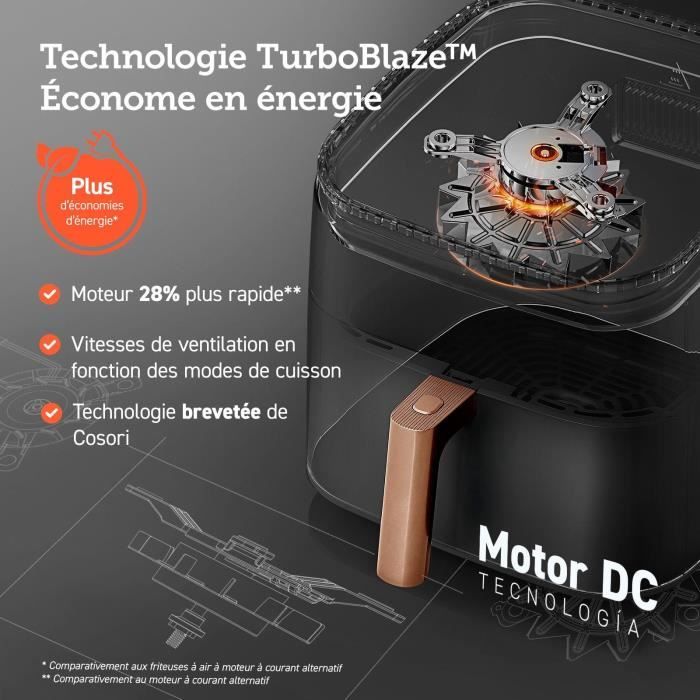 Friggitrice senza olio COSORI - Turbo Blaze Chef Edition - Capacit� 6 l - 6 programmi - 1725 W - Nero