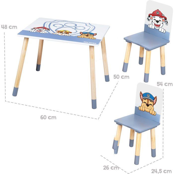 Set composto da tavolo e 2 sedie per bambini - ROBA - Paw Patrol - Gambe in legno massello - Bianco / Azzurro cielo / Naturale