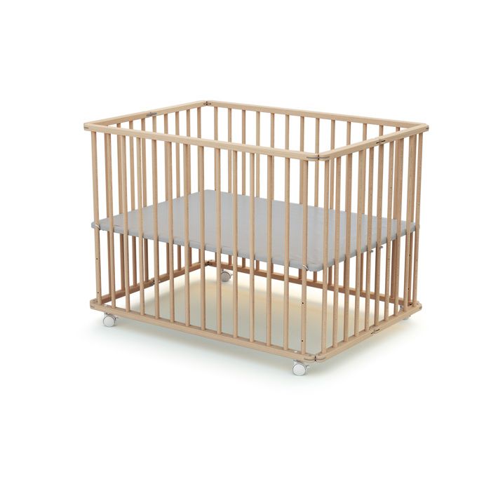 Box pieghevole rettangolare - WEBABY - CALI - 70 x 100 cm - Fino a 24 mesi - Faggio grezzo