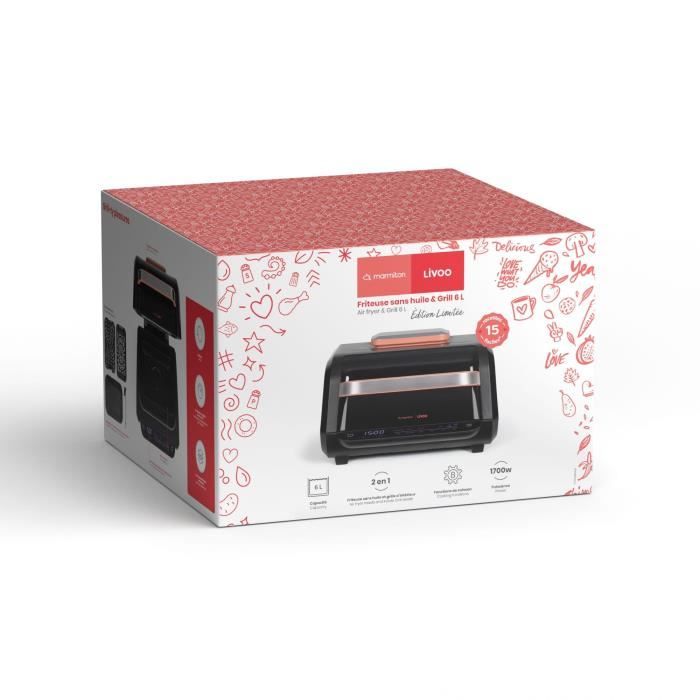 Friggitrice e grill senza olio - LIVOO - Livoo x Marmiton - DOC305 - 6 L - 1500-1700 W - 2 in 1 - 8 programmi - 4 livelli di riscaldamento