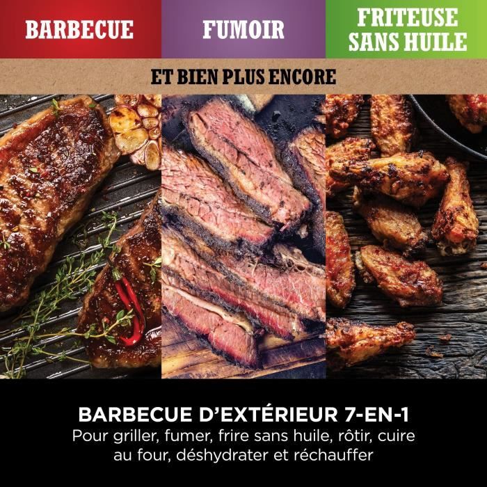 Barbecue elettrico e affumicatore NINJA - Woodfire - OG701EU - Grill, affumicatore e friggitrice ad aria - Antiaderente - Grigio e nero