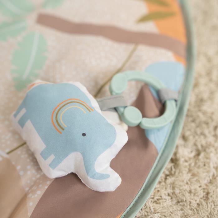 Alfombra de juego plegable para beb� INGENUITY WonderWood, redonda, con arco de madera, espejo y juguetes.