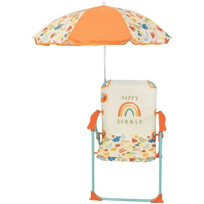 FUN HOUSE Sedia da campeggio pieghevole con ombrellone Fruity's - H.38,5 x L.38,5 x P.37,5 cm + ombrellone ø 65 cm - Per bambini