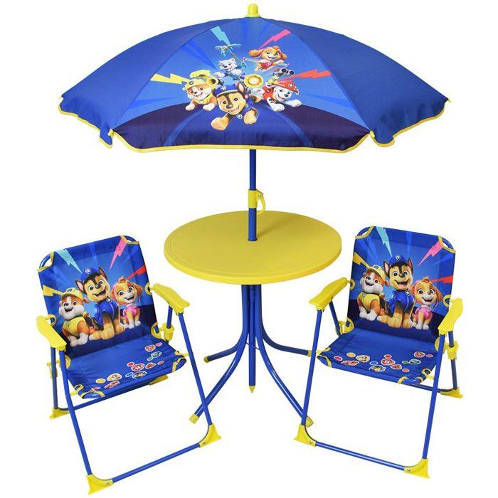Set di mobili da giardino FUN HOUSE PAW PATROL - 1 tavolo 46 x �46 cm, 2 sedie 53 x L.38.5 x P.37.5 cm e 1 ombrellone H.125 x �100 cm