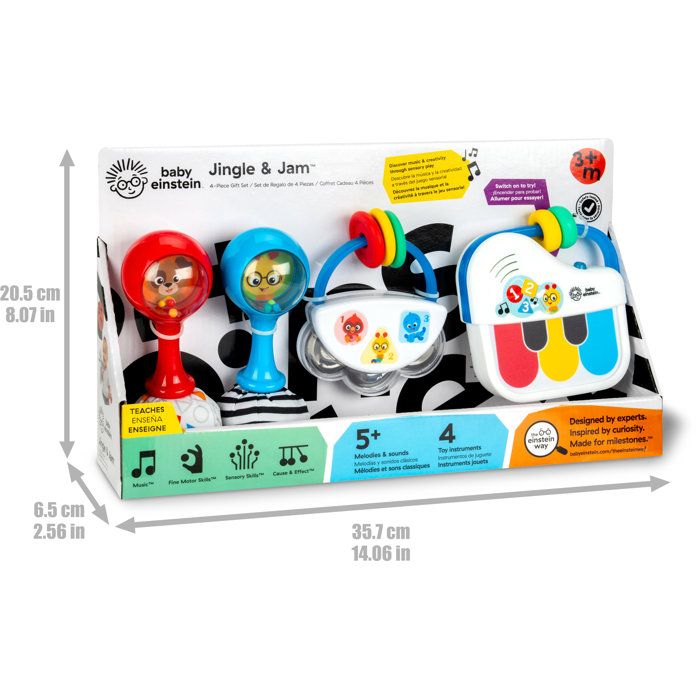 BABY EINSTEIN - Set regalo musicale per bambini Jingle & Jam con 3 giocattoli musicali: mini tamburello, 2 maracas, pianoforte per bambini