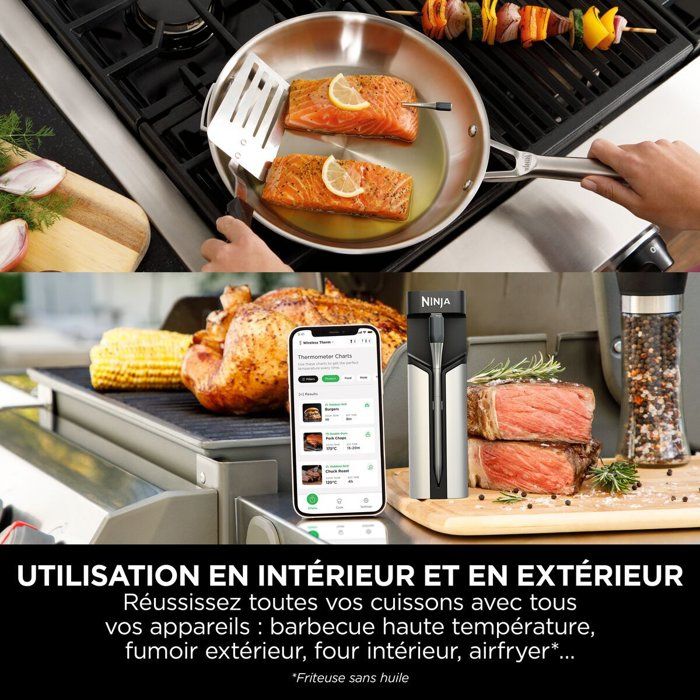 Termometro a sonda NINJA Connected - WP100EU - Wireless ProChef - Monitoraggio Bluetooth/Wi-Fi - Per cucinare e grigliare