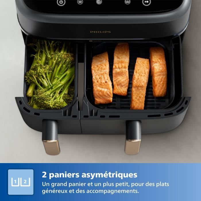 Friggitrice senza olio - PHILIPS - NA352/04 - 9L - Doppio cestello - Touch screen + Accessori - Nero