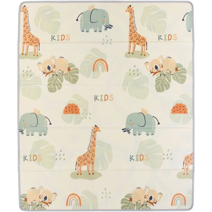 Maxi tappeto gioco - TINEO - Reversibile - 150 x 180 cm - Animali da un lato / Pista macchinine dall'altro
