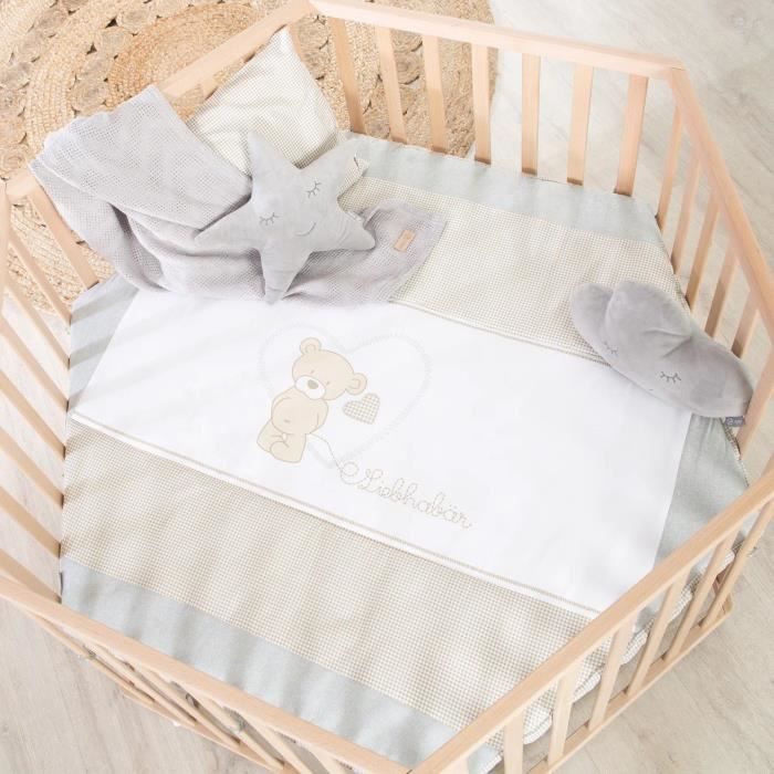 Recinto per bambini Hegaxonal - ROBA - LIEBHABEAR - Altezza regolabile - Base rimovibile - 6 ruote frenanti - Legno naturale - Motivo orsetto