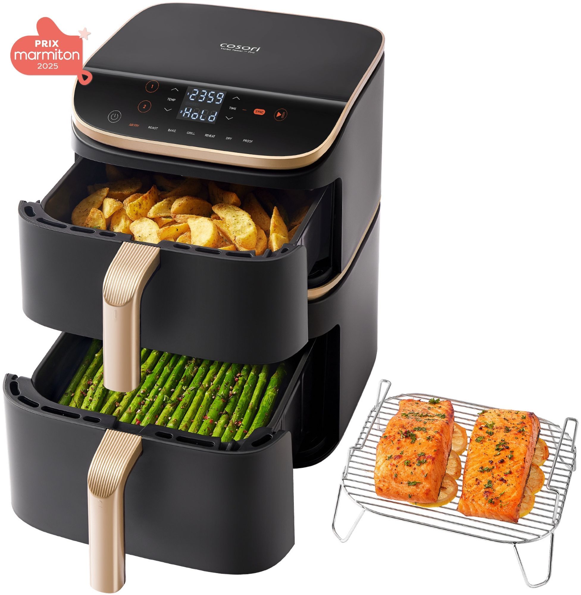 Friggitrice senza olio COSORI - Turbo Tower Pro Smart - Capacit� 10,8 l - 2 vasche - 7 programmi - 2630 W - Nero