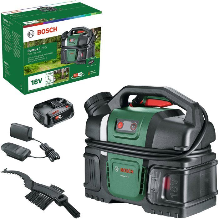 Idropulitrice a batteria BOSCH (per biciclette) - Fontus 18V-6 - Batteria 18V 2.0Ah + caricabatteria AL1820 - Serbatoio 6L