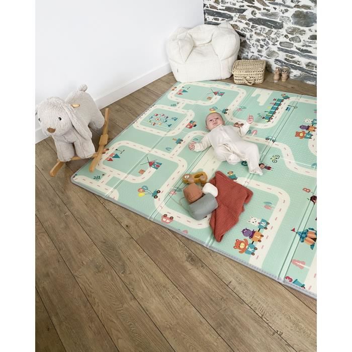 Tappeto gioco reversibile Maxi - TINEO - 150 x 180 cm - Fronte animale / Pista auto