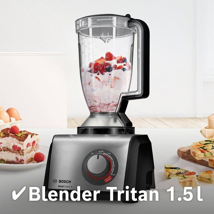 Robot da cucina multifunzione - BOSCH - B1EMC812S8 - 1250 W - 3,9 L - Velocit� variabile + Turbo - Bianco / Acciaio inox