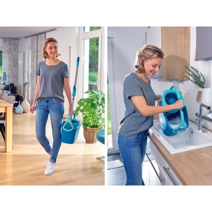 Leifheit 52101 Set Clean Twist Disc Mop Ergo Lavapavimenti, secchio e scopa facili da usare, manico telescopico