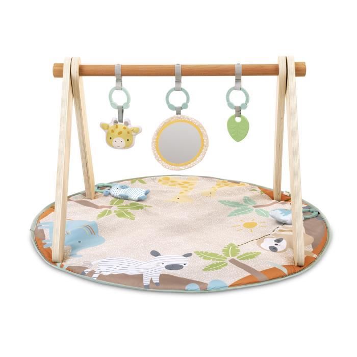 Alfombra de juego plegable para beb� INGENUITY WonderWood, redonda, con arco de madera, espejo y juguetes.