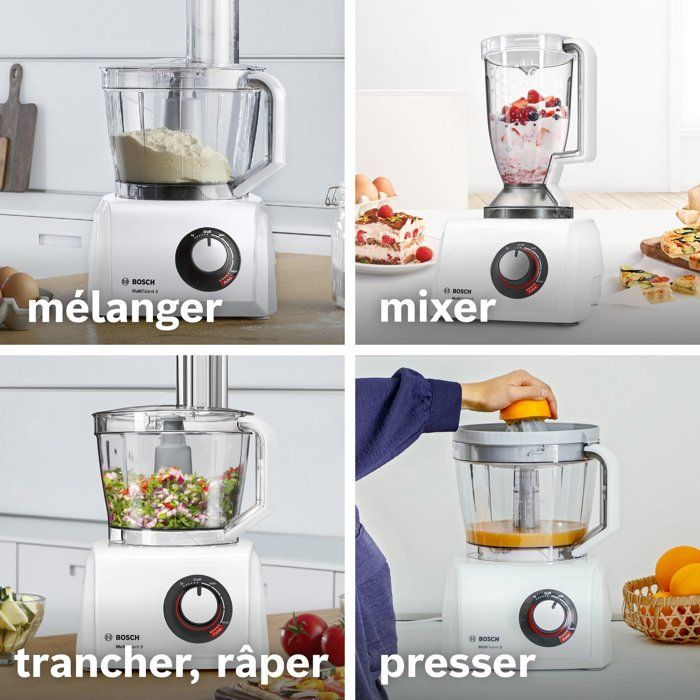 Robot da cucina multifunzione - BOSCH - B1EMC812S8 - 1250 W - 3,9 L - Velocit� variabile + Turbo - Bianco / Acciaio inox
